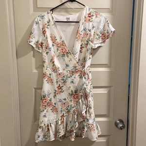 Floral ruffle wrap dress